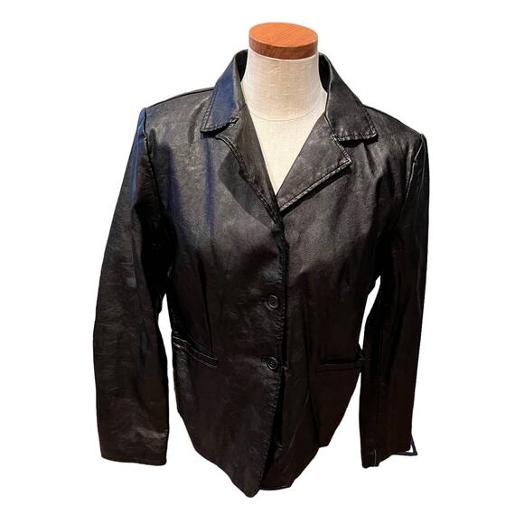 Bagatelle Collection Faux Leather Blazer Jacket Black L - Picture 2 of 8